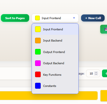 Cell Group Dropdown showing worksheet color list