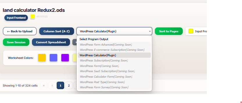 Program output select dropdown