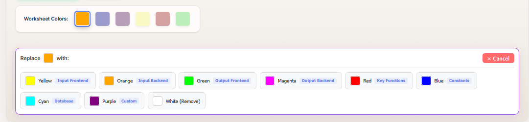 Worksheet colors matching interface